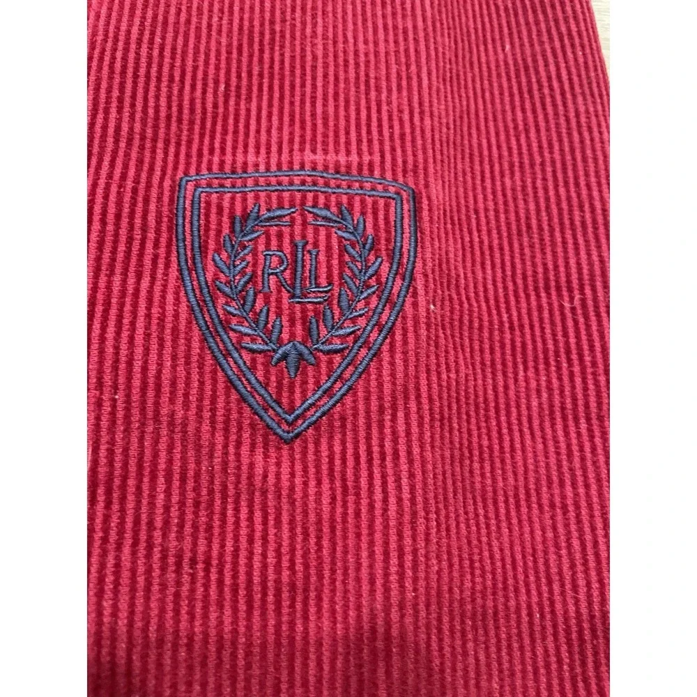 Vtg Pr Ralph Lauren Embroidered LRL CREST Red Corduroy Cotton Pillow Cover 18x20
